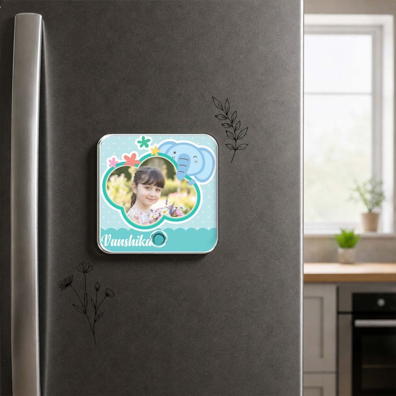 Elephant Theme Personalised Musical Fridge Magnet with Custom Photo Rechargeable Battery, Type-C USB Charging Birthday Gift for Girls & Boys